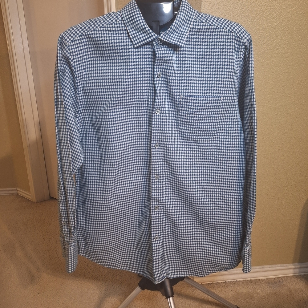 Tommy Bahama Navy and White Checkered Shirt. Size L. 100% Cotton